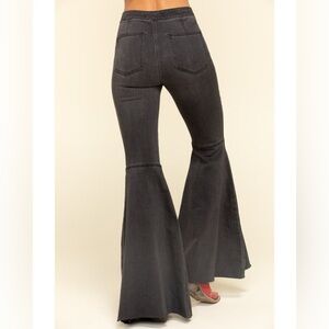 Free People size 27 black stretch denim, super high/low bell bottom